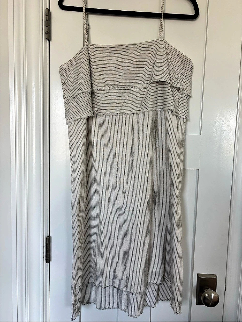 Zara Z1975 Denim Striped Ruffle Midi Dress Size Large